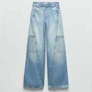 ZARA TFR Mid-Rise Wide Leg Cargo Jean 
Size 29 (US 8) Blue